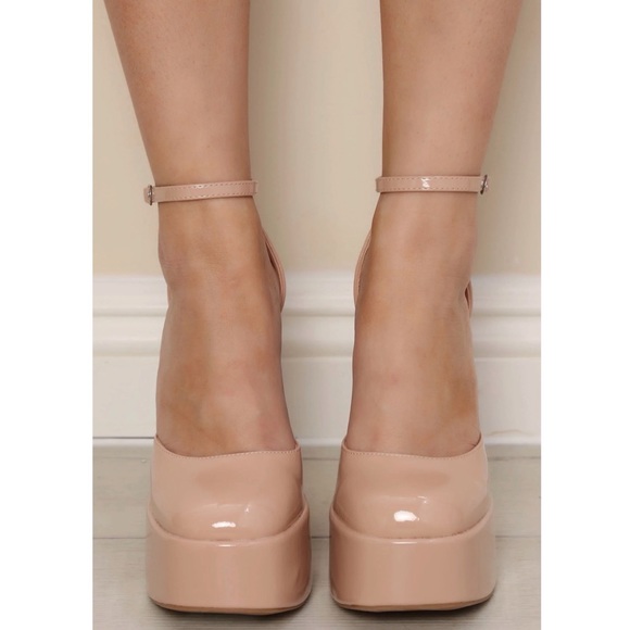 Nude Platform Block High Heels - Picture 7 of 15